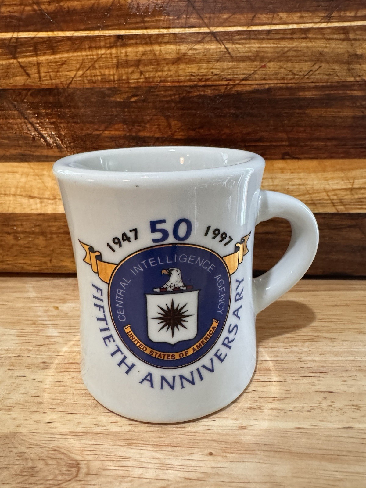 Vintage CIA 50th Anniversary Coffee Mug Central Intelligence Agency Collectible