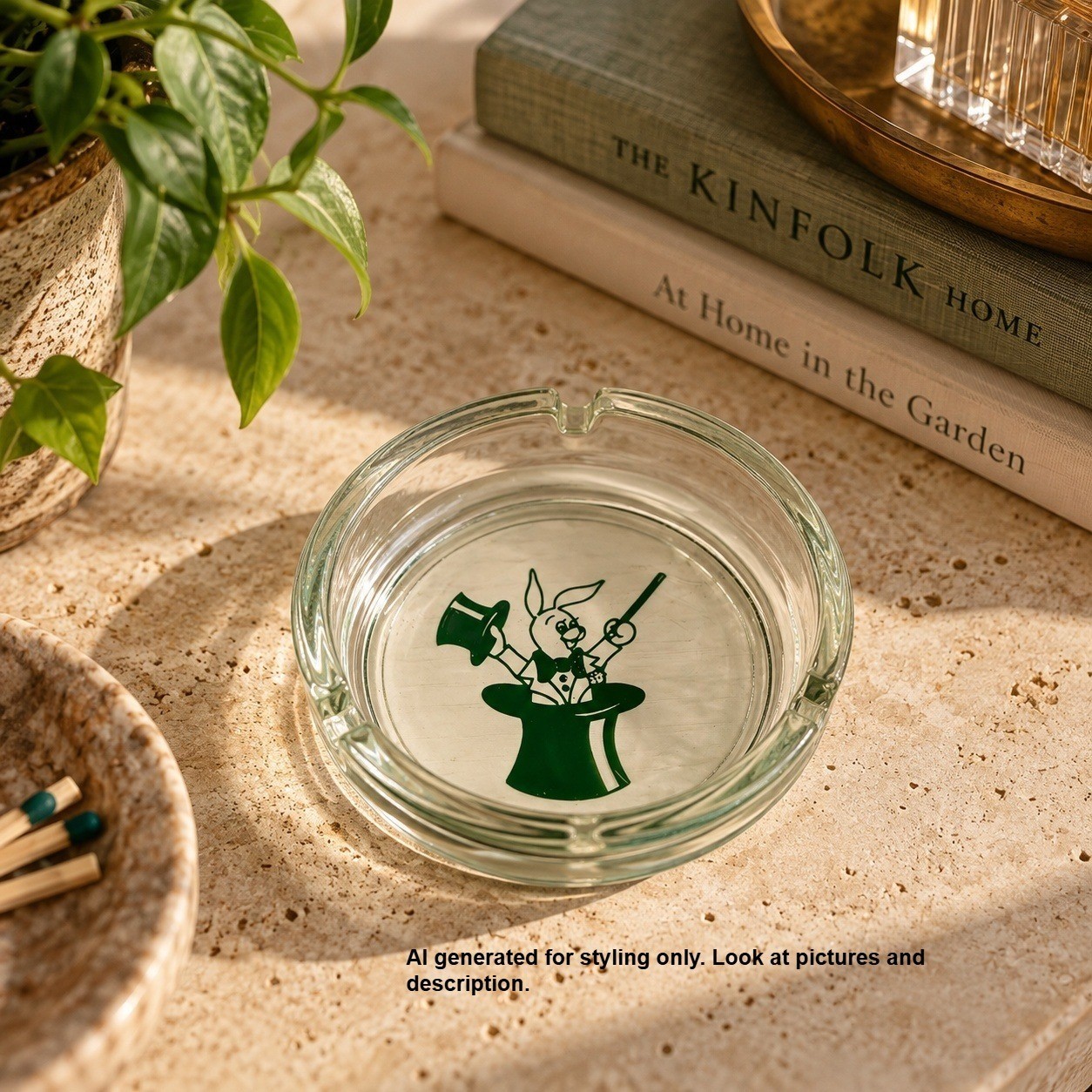 Vintage Sonny's Bar Portland Oregon Glass Ashtray - Slabtown Green Rabbit