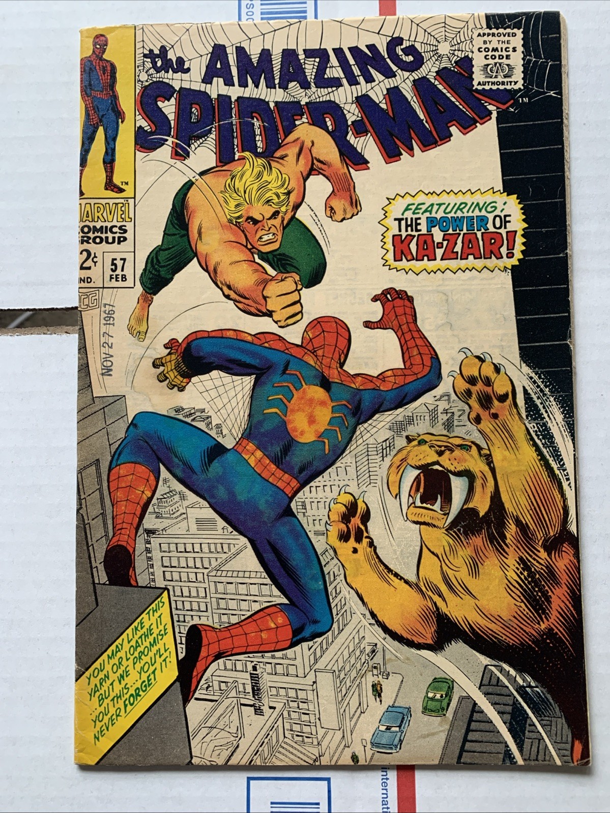 Amazing Spider-Man 57 1968 Marvel VG 4.0 Gwen Stacy 1st Meeting With Kazar Zabu