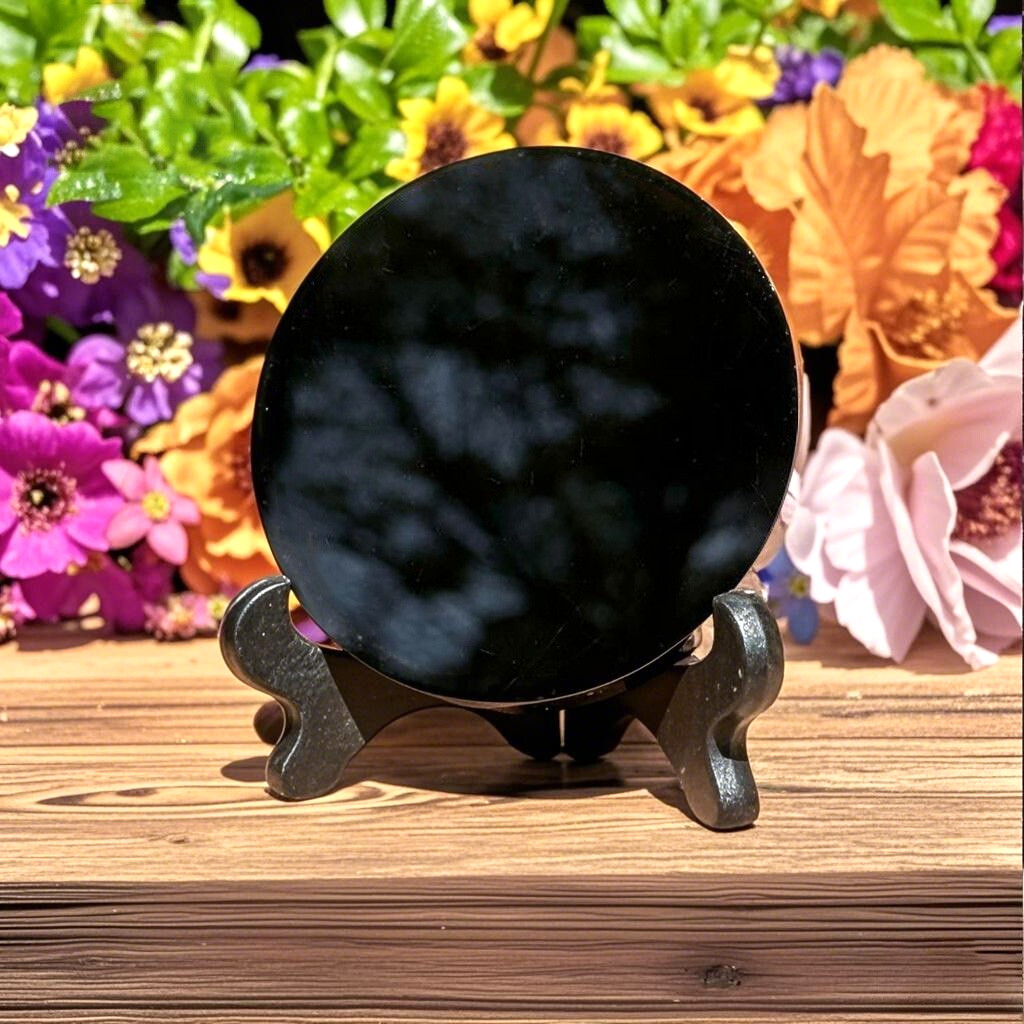 Polished Black Obsidian Crystal Scrying Mirror Healing Energy Home Decor Gift