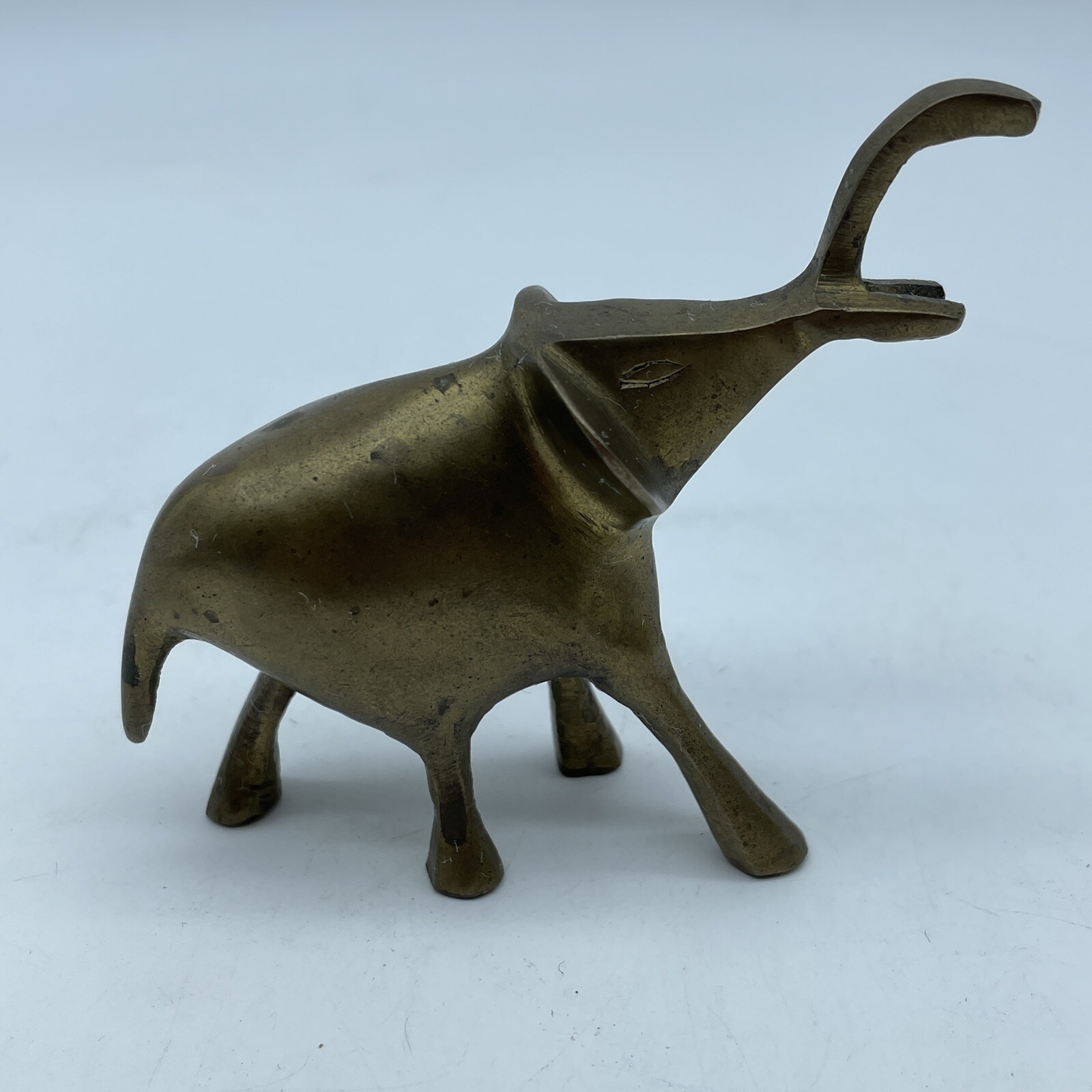 Brass Lucky Elephant 4” X 3” Figurine Trunk Up Vintage