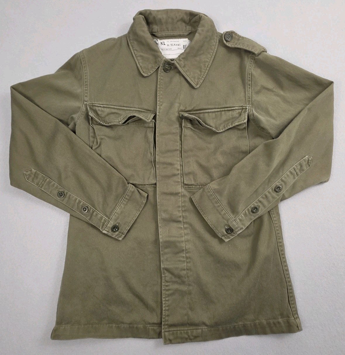 Vintage 1977 KL Dutch Army Field Jacket Maat 88 Olive Green Military Surplus