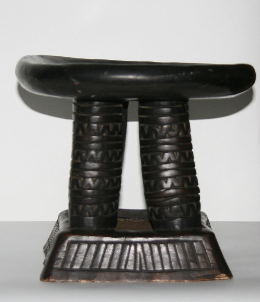 African Oku Wood Carved Prestige Stool Cameroon Black Vintage 10\
