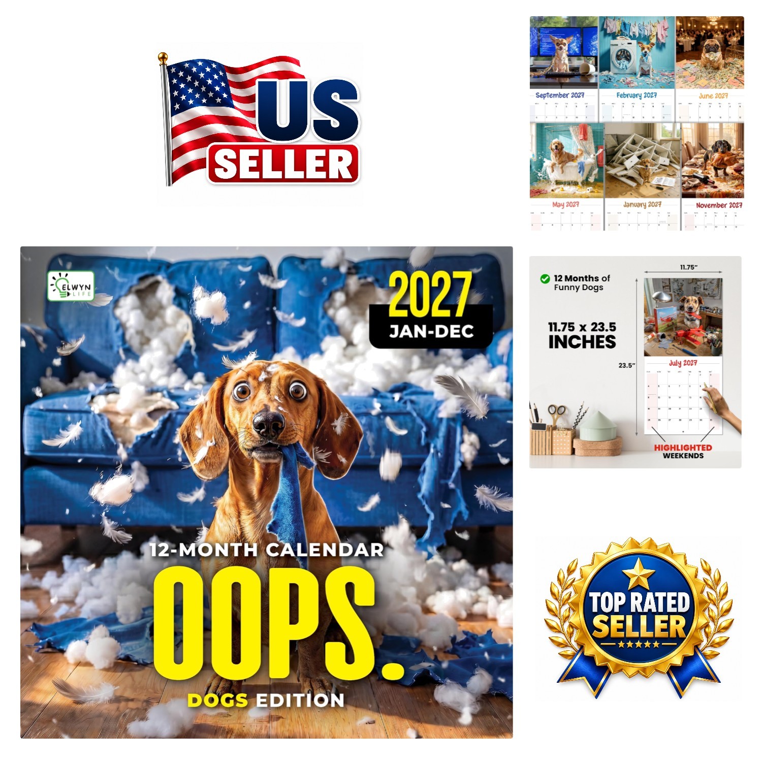 2027 Funny Dog Wall Calendar - Hilarious Mischiefs for Daily Smiles
