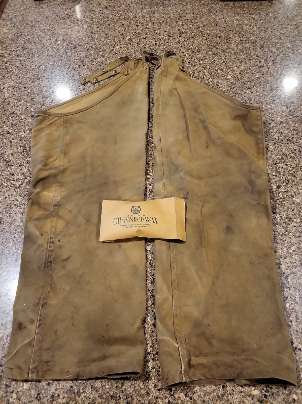 CC Filson Hunting Chaps Pants Brown Tan Canvas Waxed Size Regular w Wax Vintage