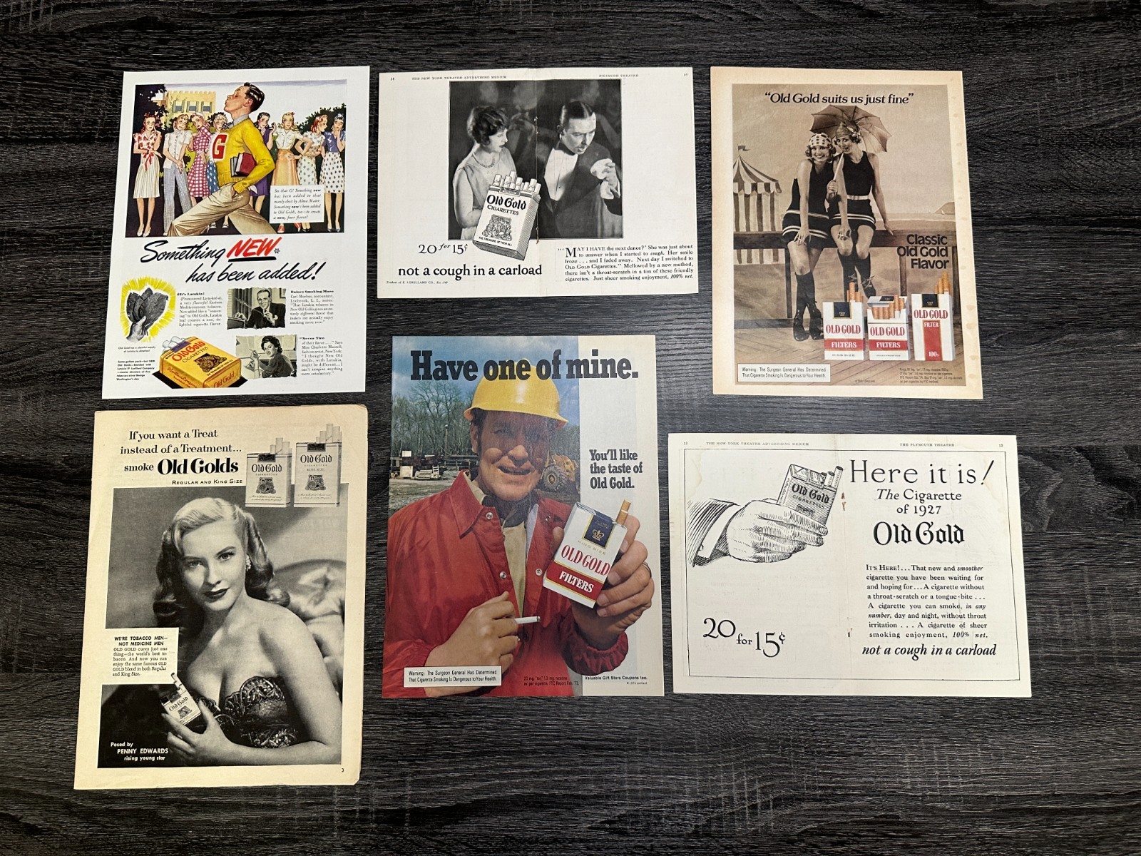 Lot of 38 Vintage Old Gold Cigarette Print Ads Magazine & Theater Advertising
