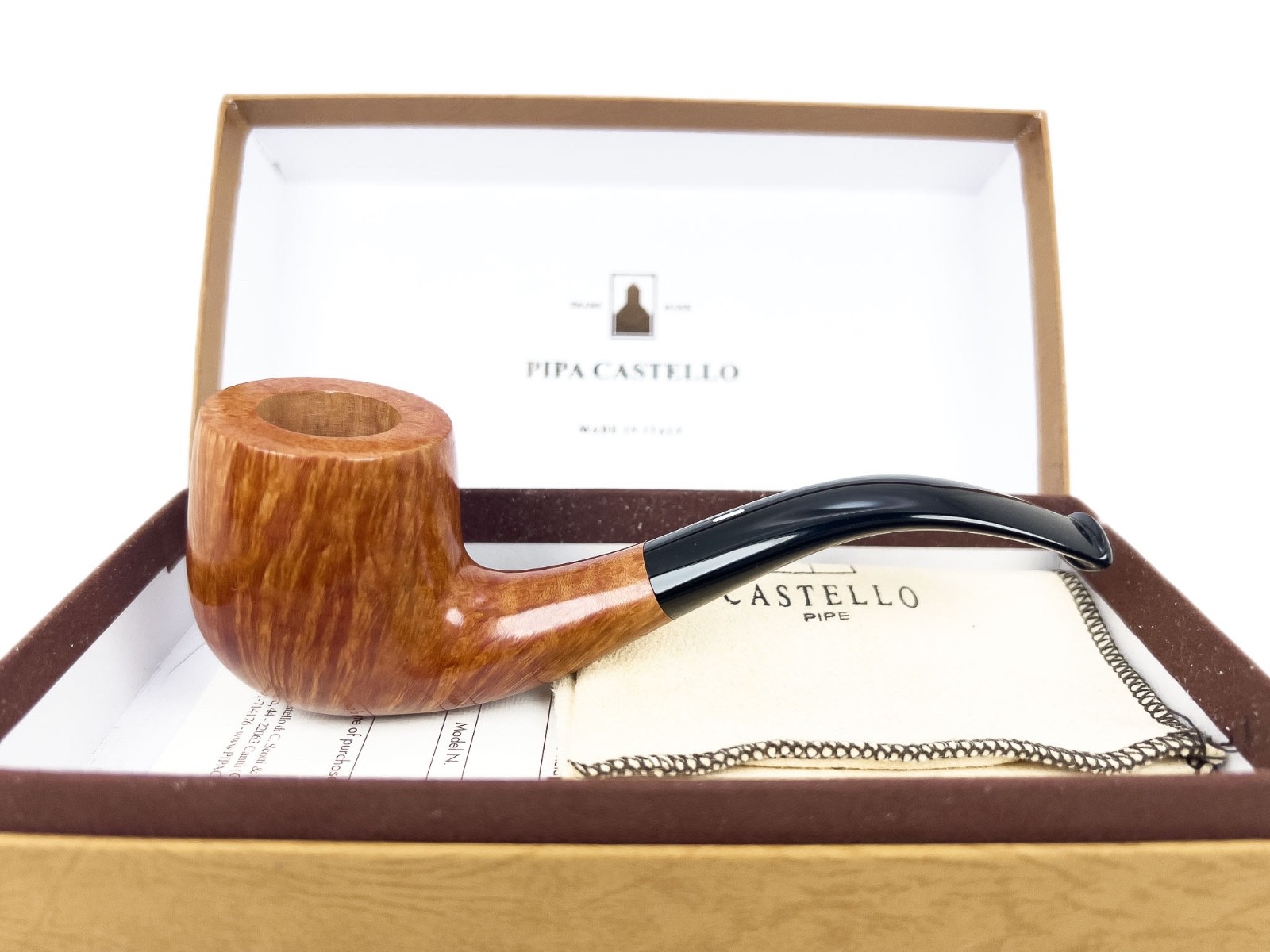 Castello Collection KKK Bent Billiard Unsmoked Pipe - Italy Box Sock Paper