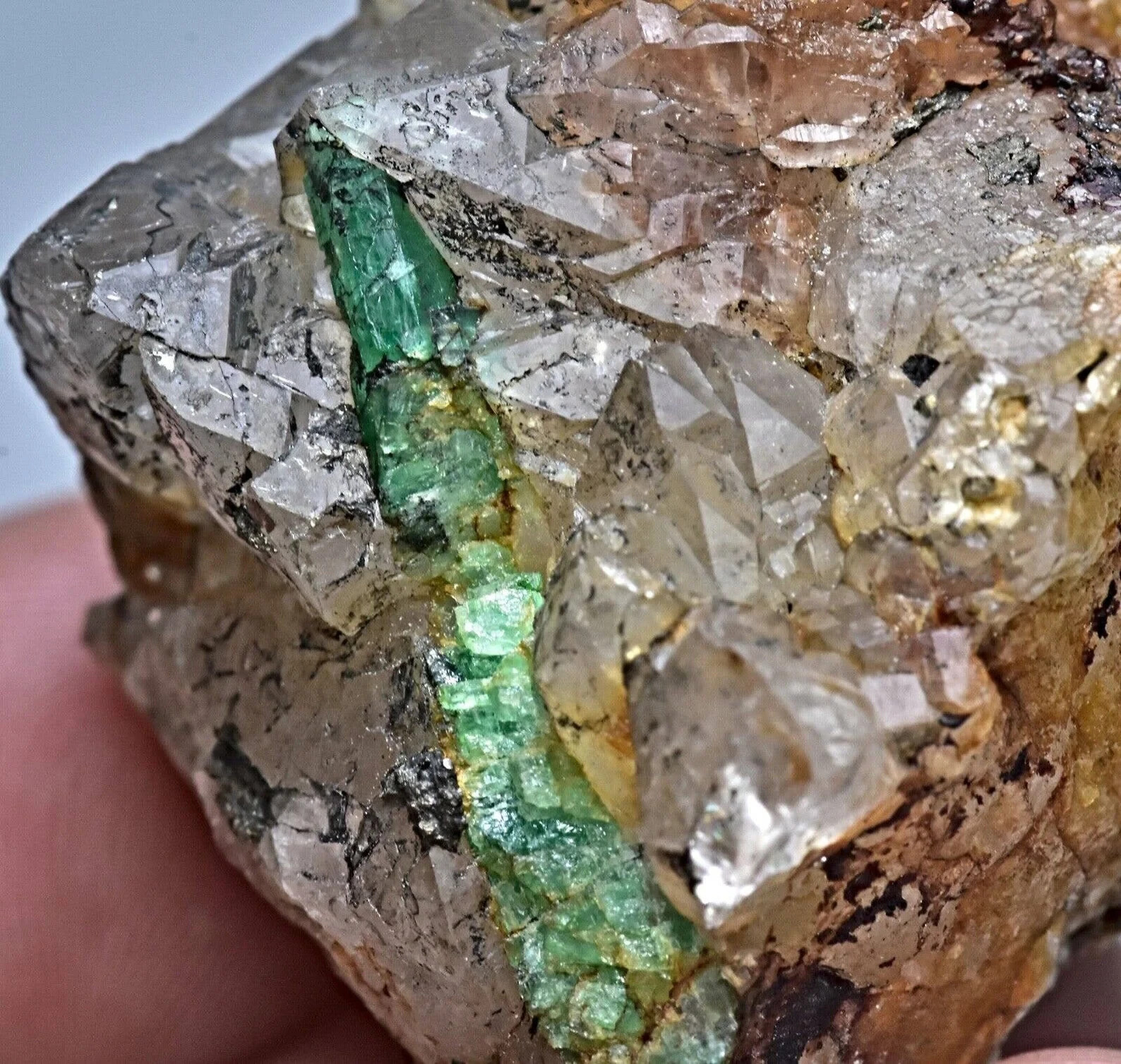65 Gram Unique Natural Emerald Crystal On Quartz Crystal Cluster With Pyrite