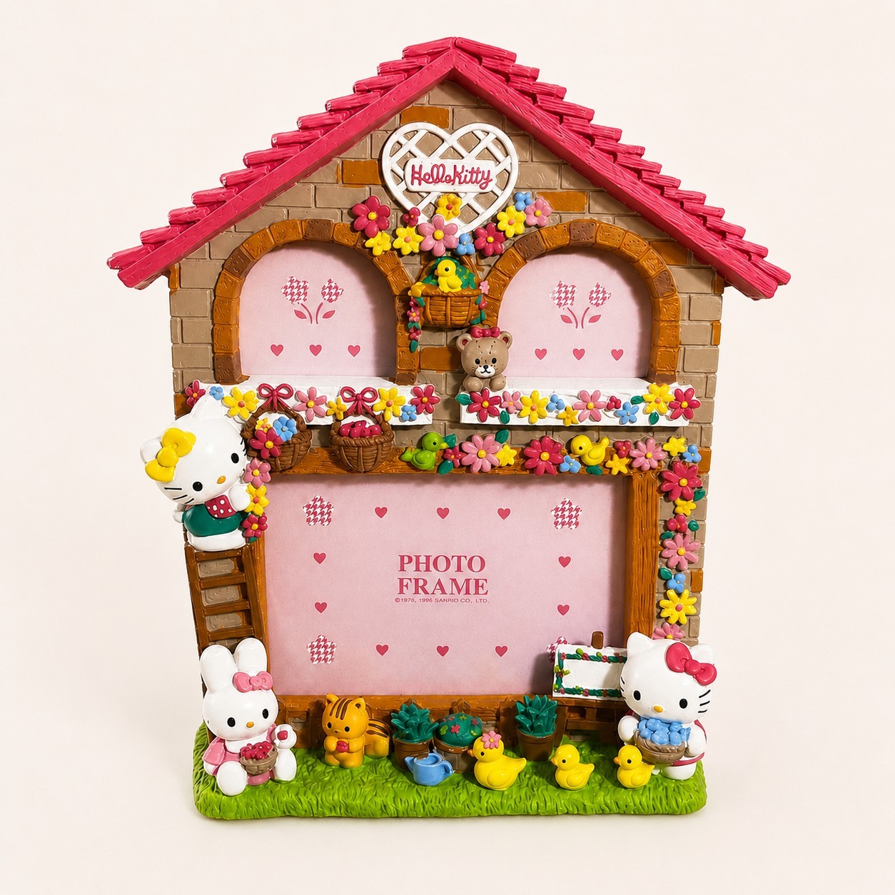 1997 Sanrio Hello Kitty House Photo Frame Poly Family Stand Japan Rare