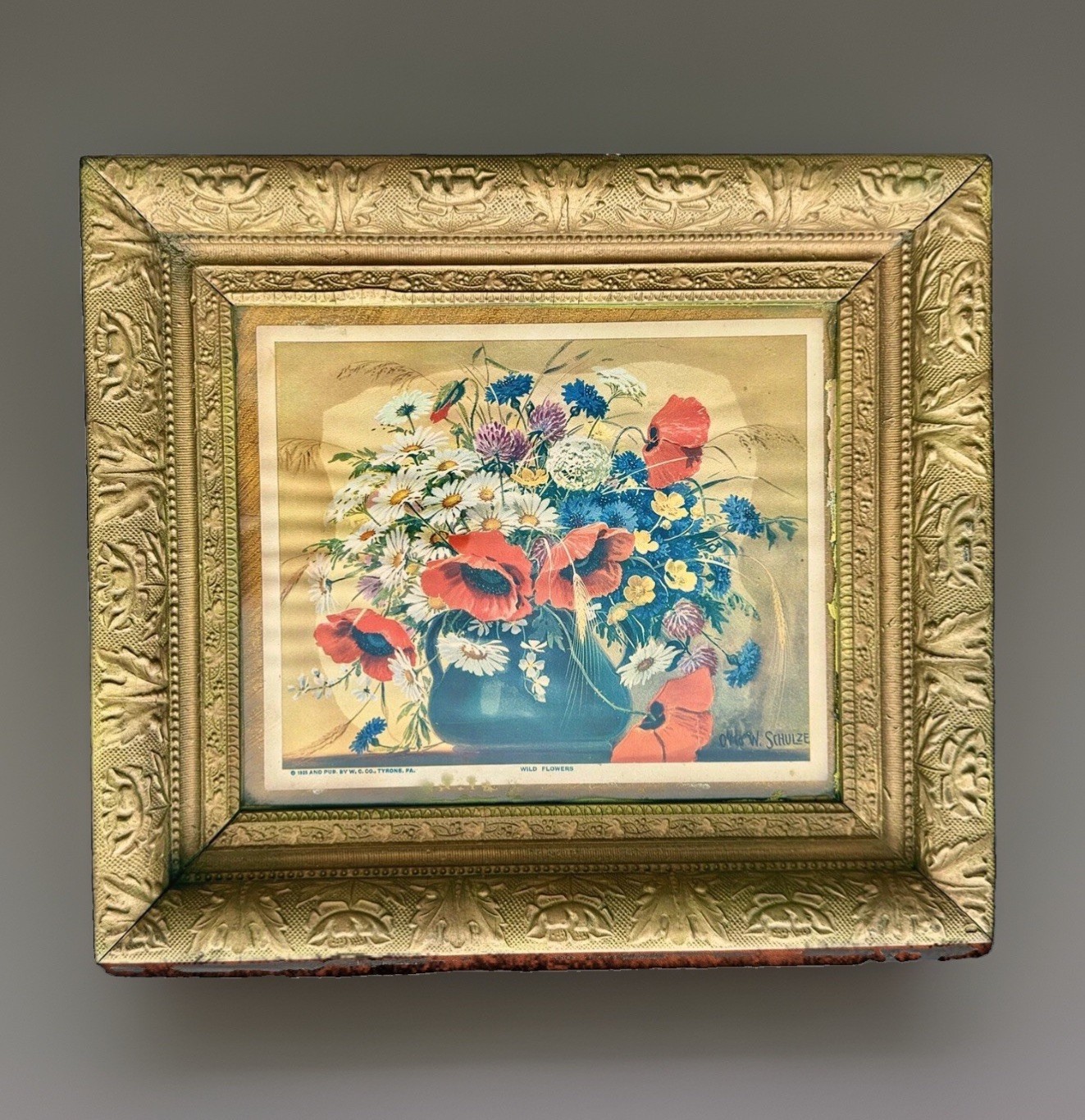 Antique Art Nouveau Gilded Wood & Gesso Frame with Print Circa 1925