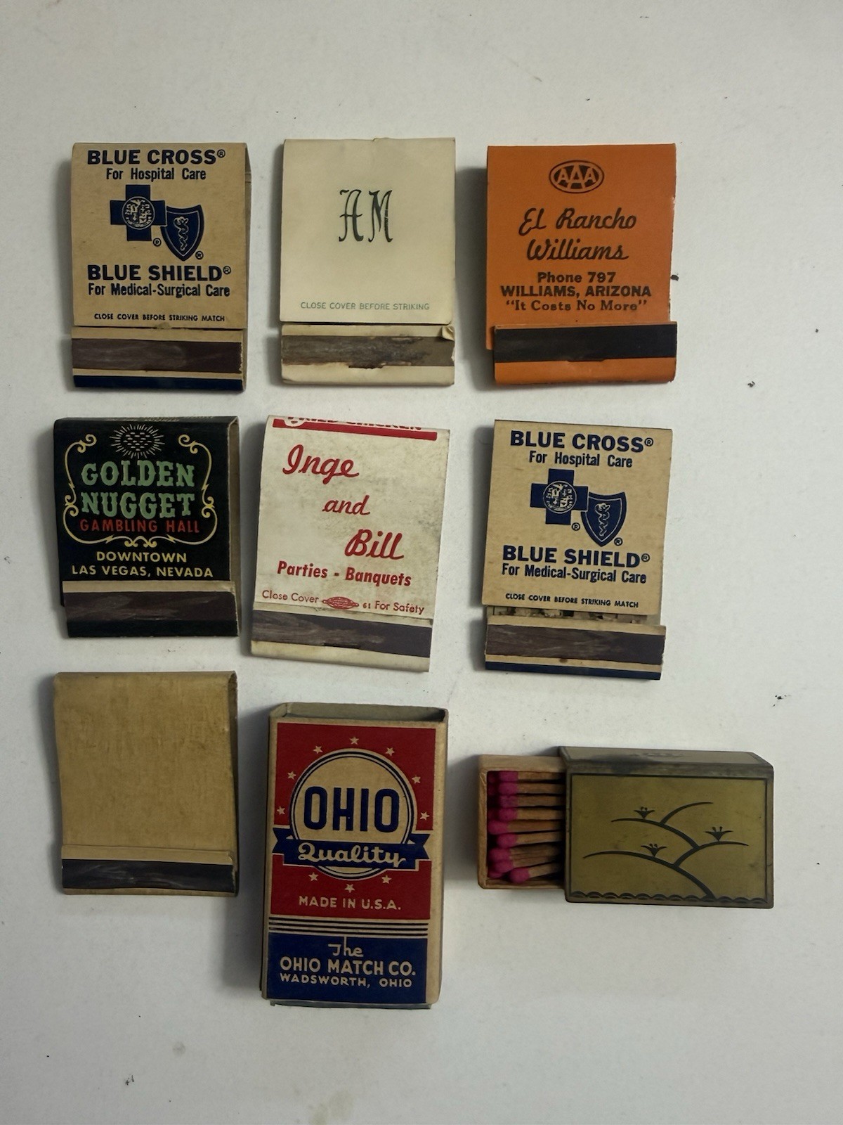 Vintage Matchbook Lot of 9 Las Vegas Golden Nugget Fortune Club Blue Cross AAA