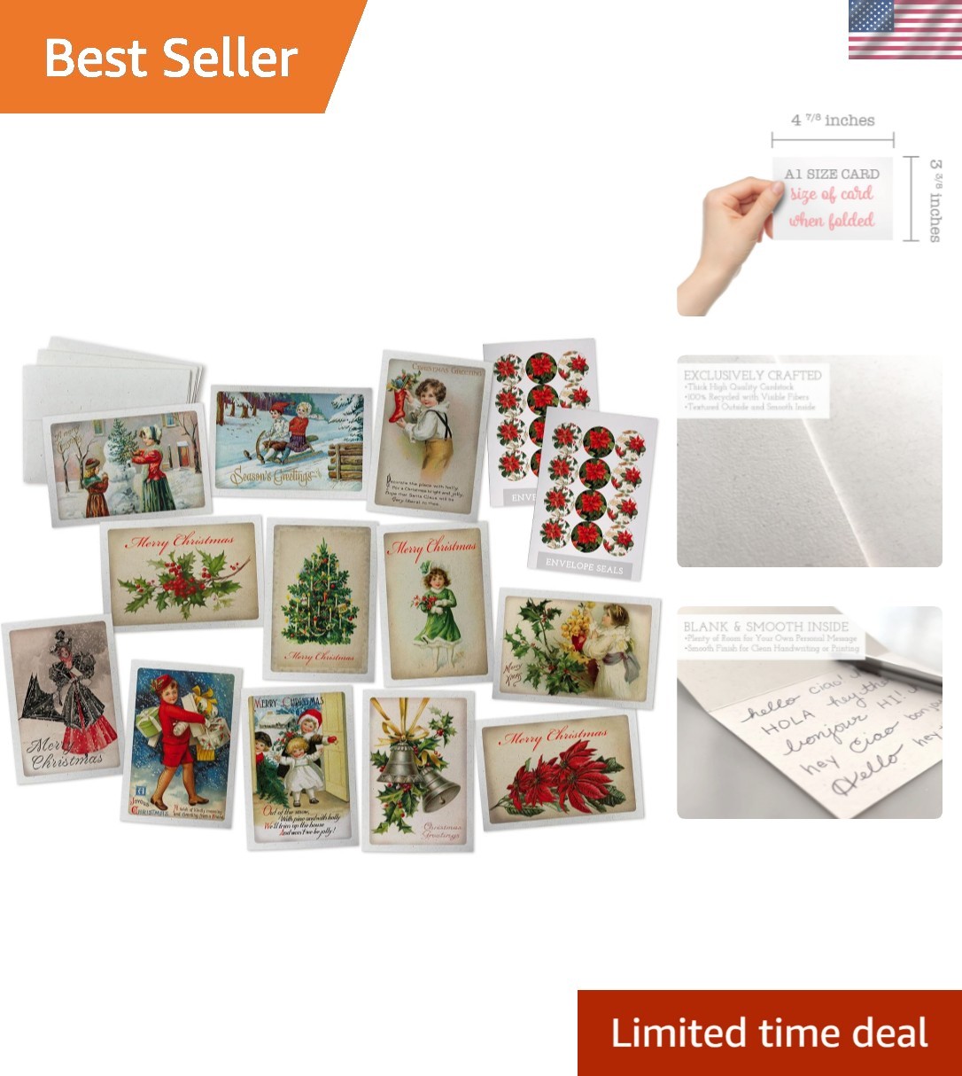 Elegant Antique Style Christmas Card Set - 24 Vintage Cards & Envelopes Included