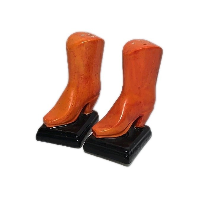 Vintage Ceramic Orange Cowboy Western Boot Salt & Pepper Shakers 