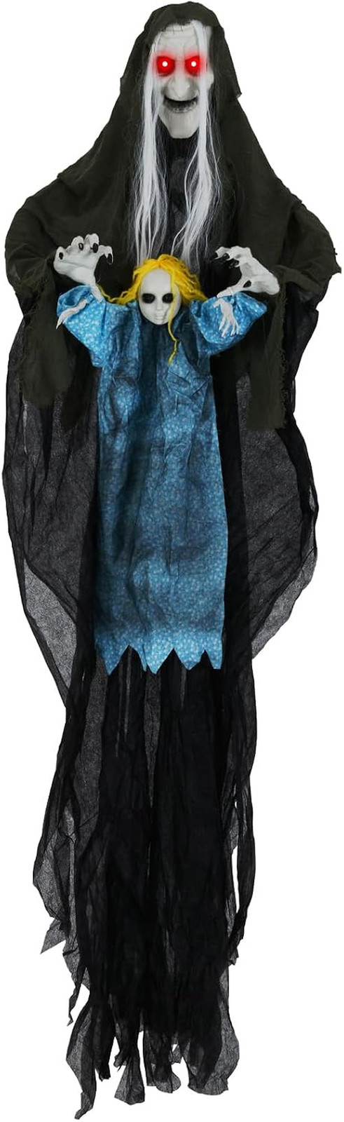 6.1 Ft Hanging Halloween Animatronic Decoration, Sound-Activated Witch with Spoo