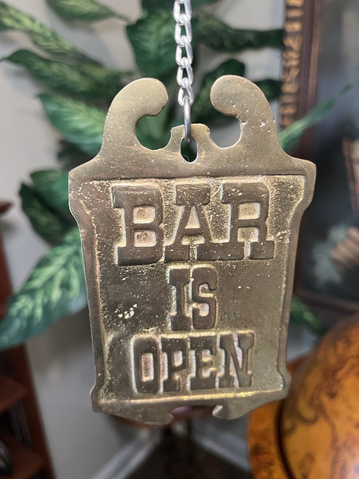 Vintage Solid Brass Bar Is Open / Bar Is Closed Flip Hanging Sign Double Sided