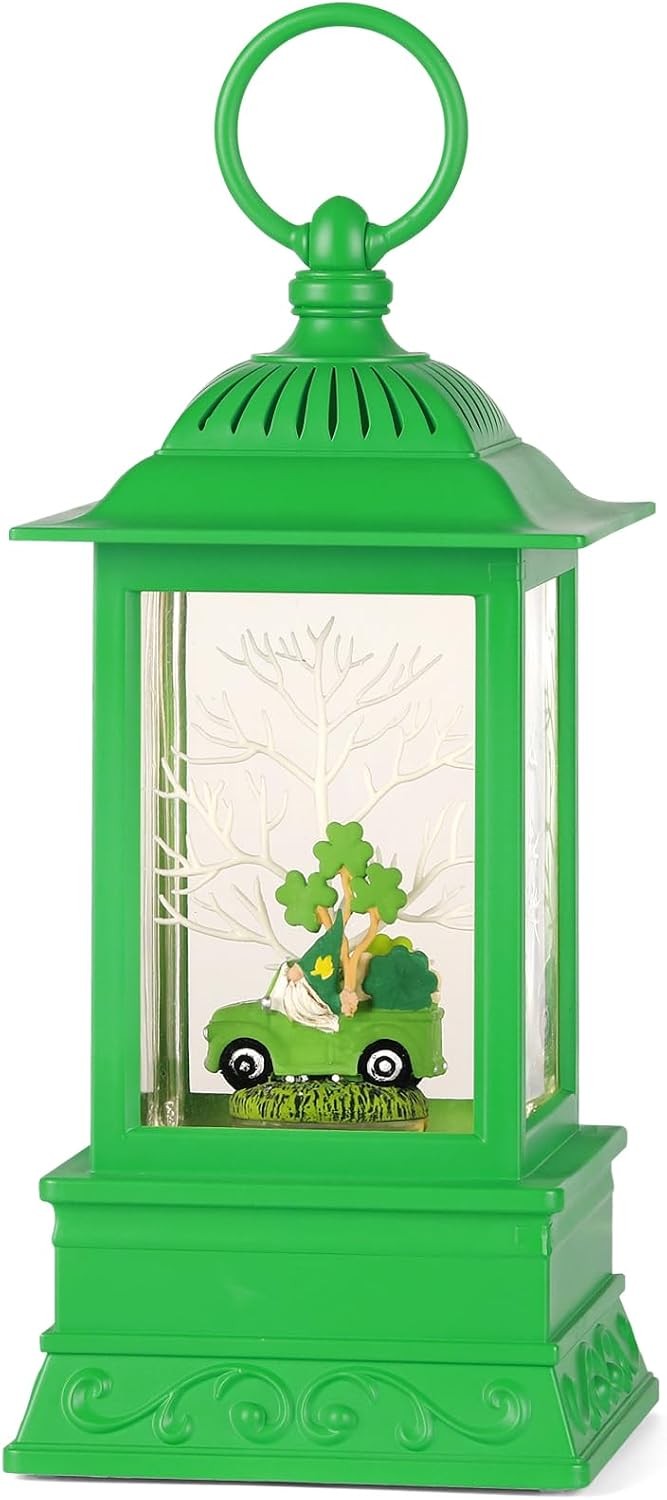 St Patricks Day Snow Globe Decorations, St Patricks Day Lighted Glitter Shamrock