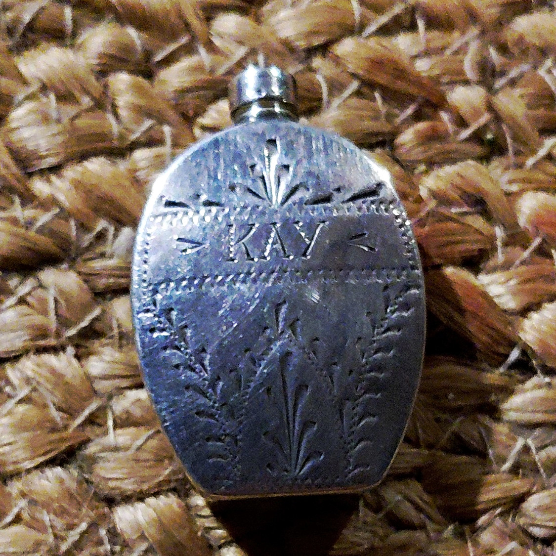 Vintage Sterling Silver Mini Engraved Perfume Bottle,  Screw Cap