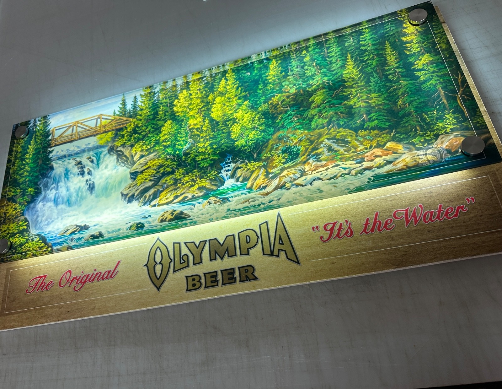Olympia Beer Sign with vintage waterfall scene 12