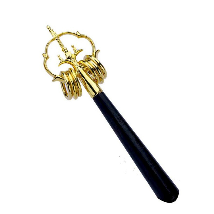 5.5cm Mini Brass & Sandalwood Khakkhara Staff Tiny Buddhist Monk's Walking Stick