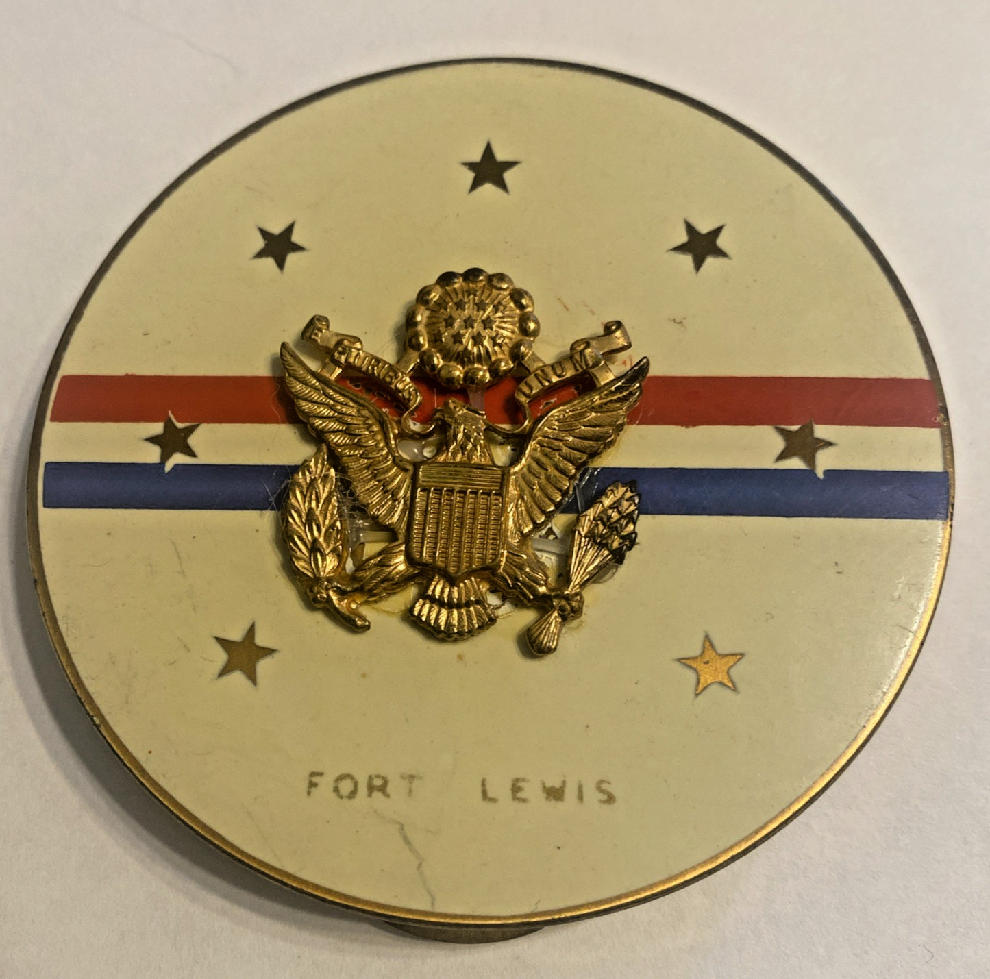 Vintage WW11 Henriette Military Sweetheart Compact US Army Fort Lewis Enamel
