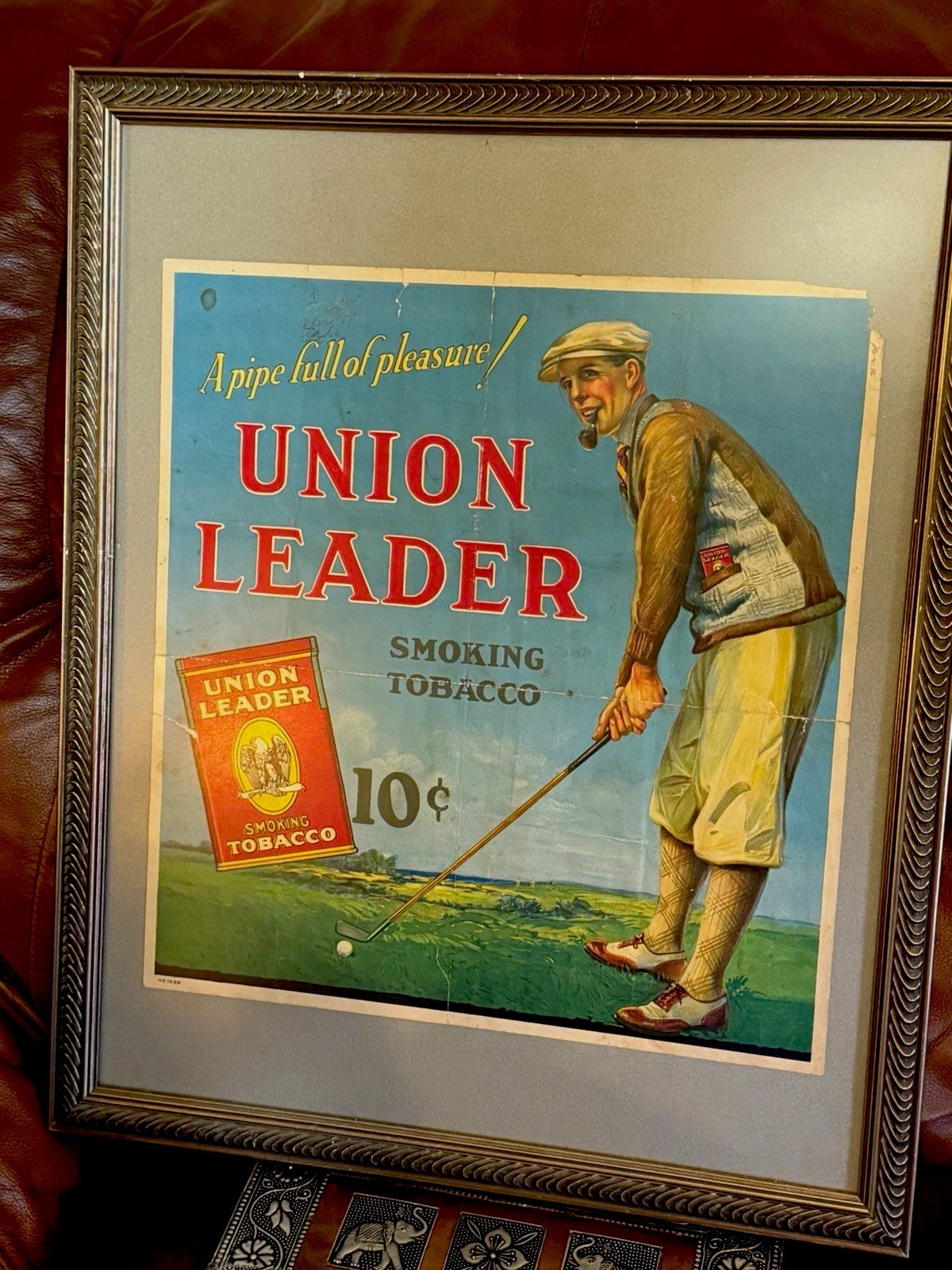 1930s Union Leader Smoking Tobacco 10¢ Advertising Golf Litho Sign/Poster