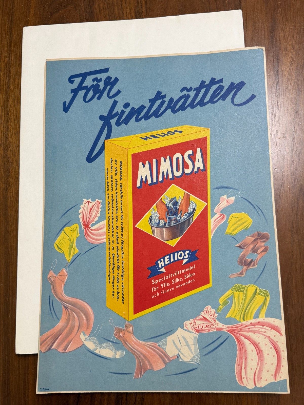 Vintage 1950s Helious Mimosa Swedish Laundry Advertising Poster C 5247 Fine Wash