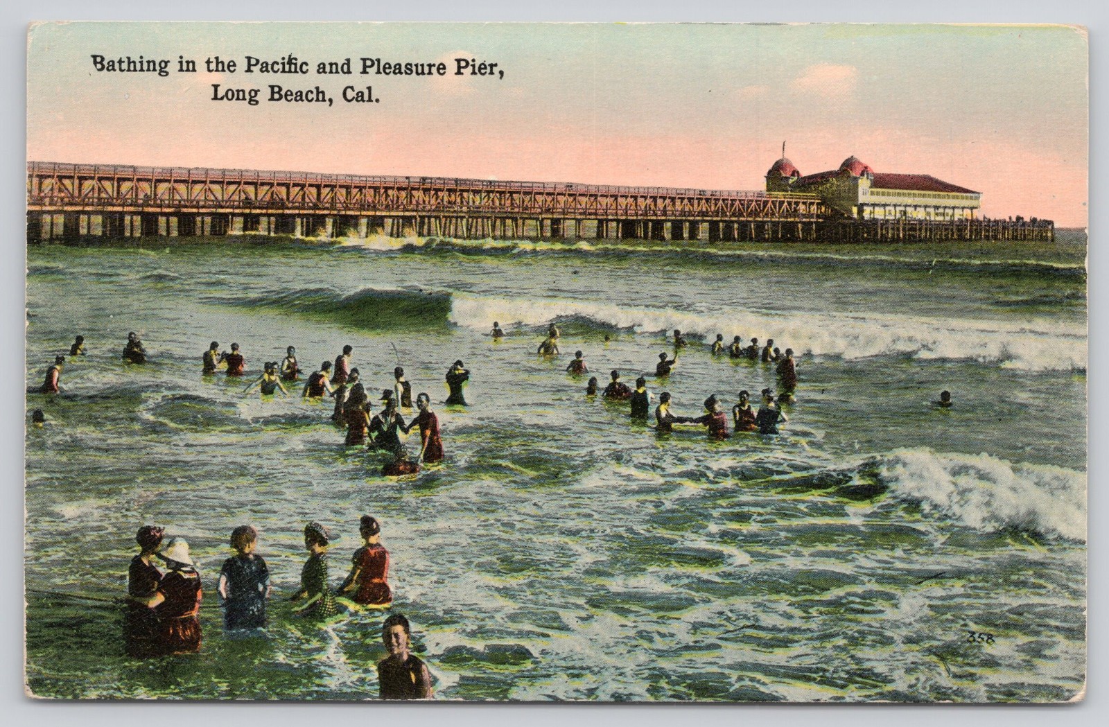 Bathing in Pacific Pleasure Pier Long Beach CA Divided Back Postcard