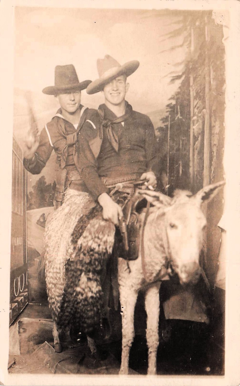 RPPC The Pike Long Beach Cowboy Western Donkey Mule Studio Photo Postcard 36A
