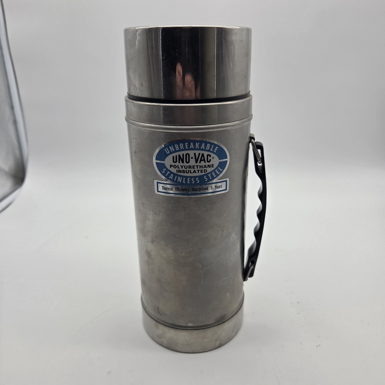 Vtg Uno-Vac Stainless Steel Unbreakable Insulated Thermos Hot/Cold Wide Mouth Lg