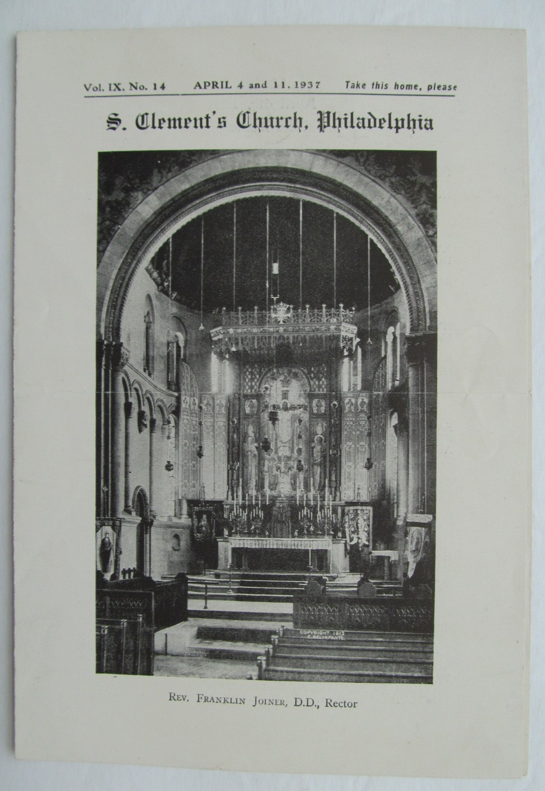 Philadelphia: St. Clement's Church Service Program (1937)