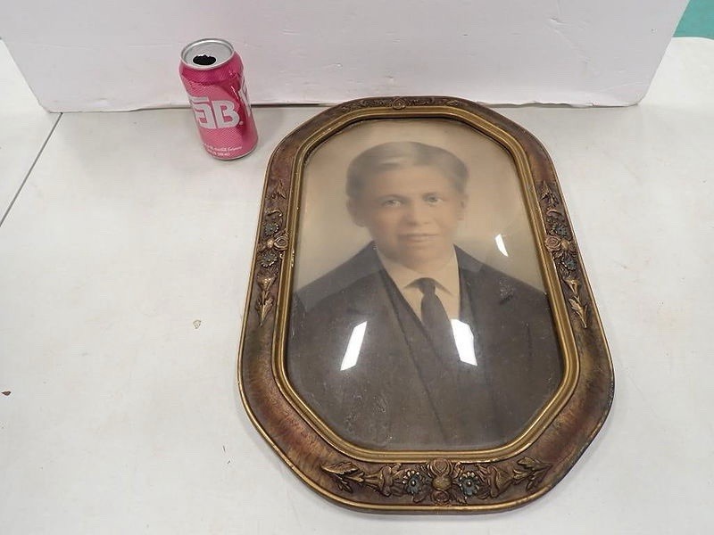 Antique Oval Bubble Dome Framed Portrait Very Handsome Young Man