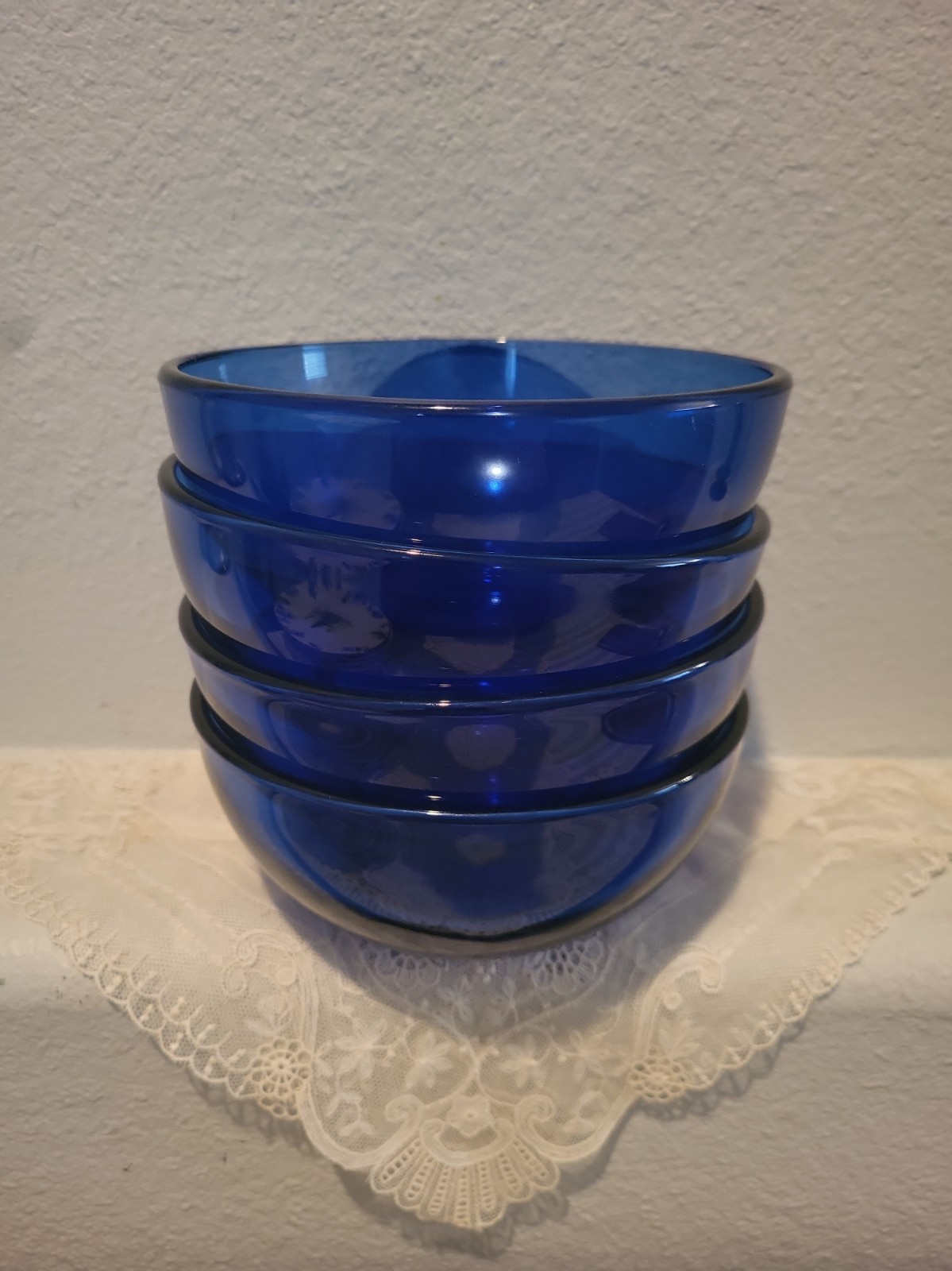 Vtg Cobalt Blue Heavy Glass Bowls Set of 4 - Made in Mexico Soup Salad Ice Cream