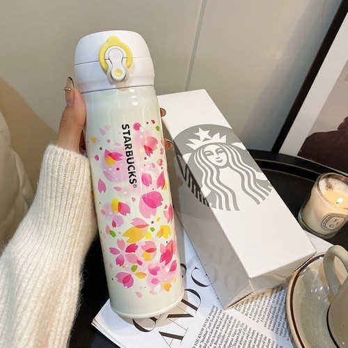 Starbucks Portable Travel Tumbler 17oz Cherry Blossom Stainless Steel Water Cup