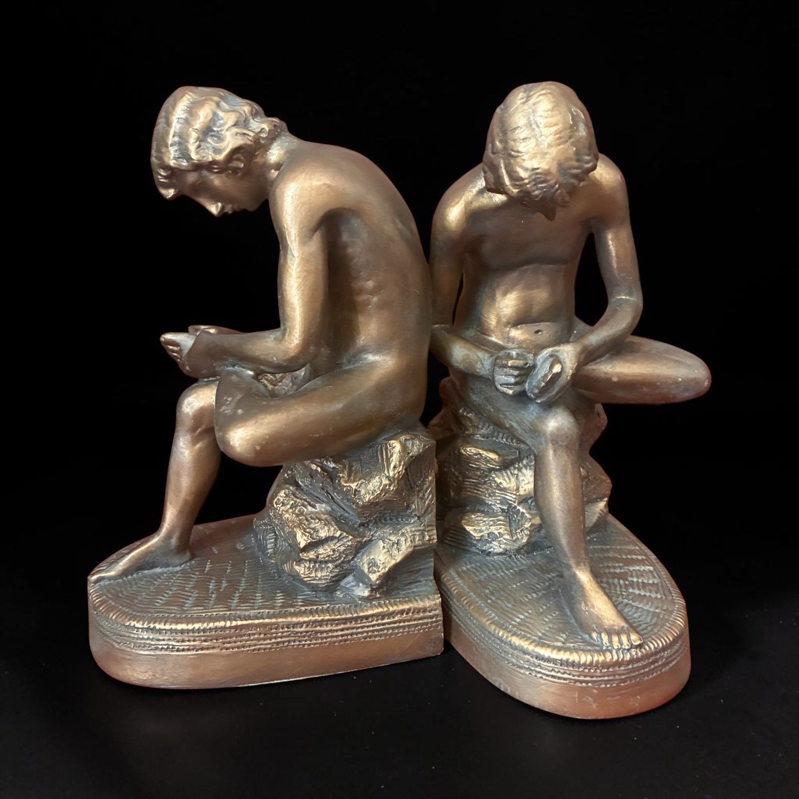 Vintage TMS Bookends Spinario Boy With Thorn Bronze Tone Classical Sculpture