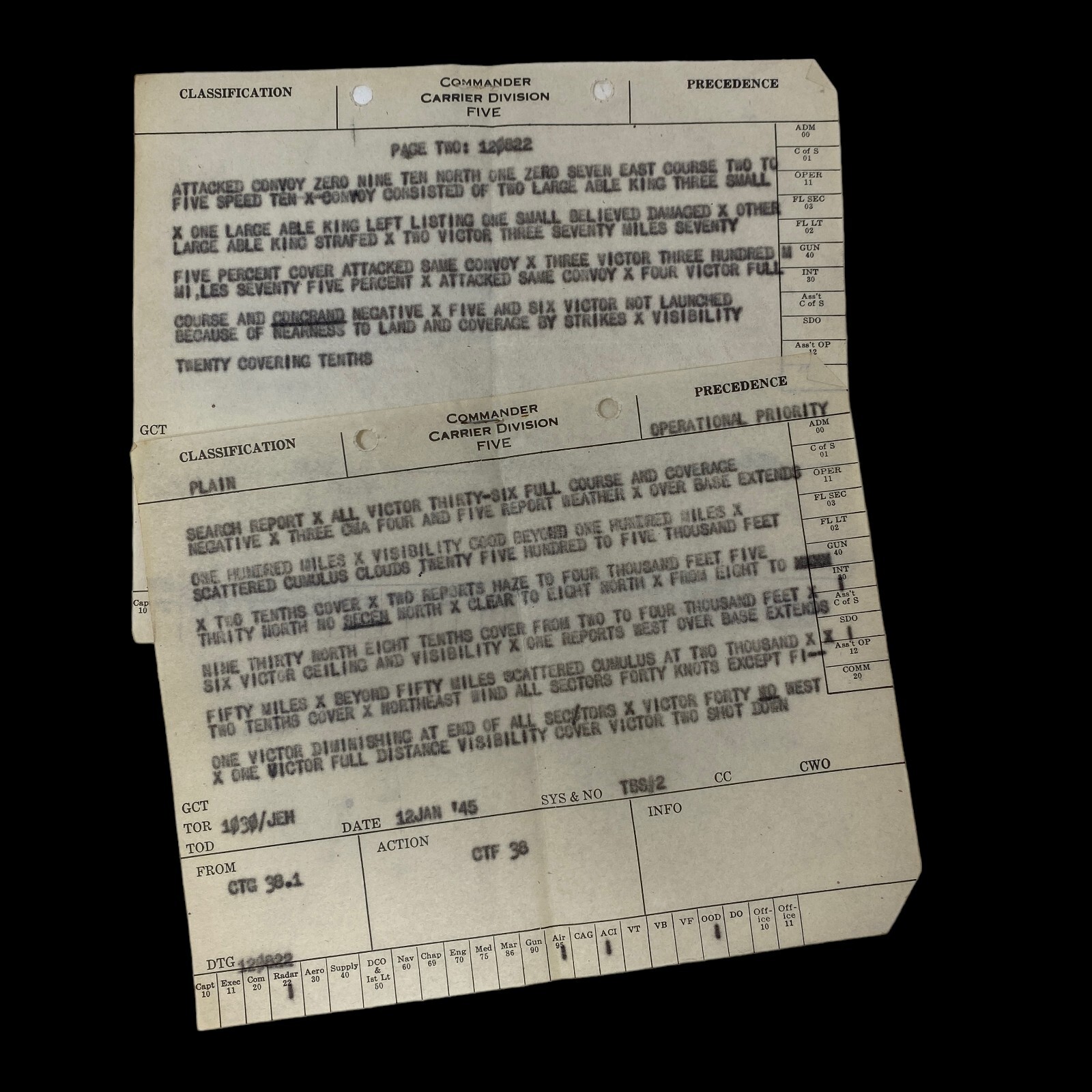 RARE WWII January 12th, 1945 USS Hornet CV-12 Pacific Theater USN Combat Repo
