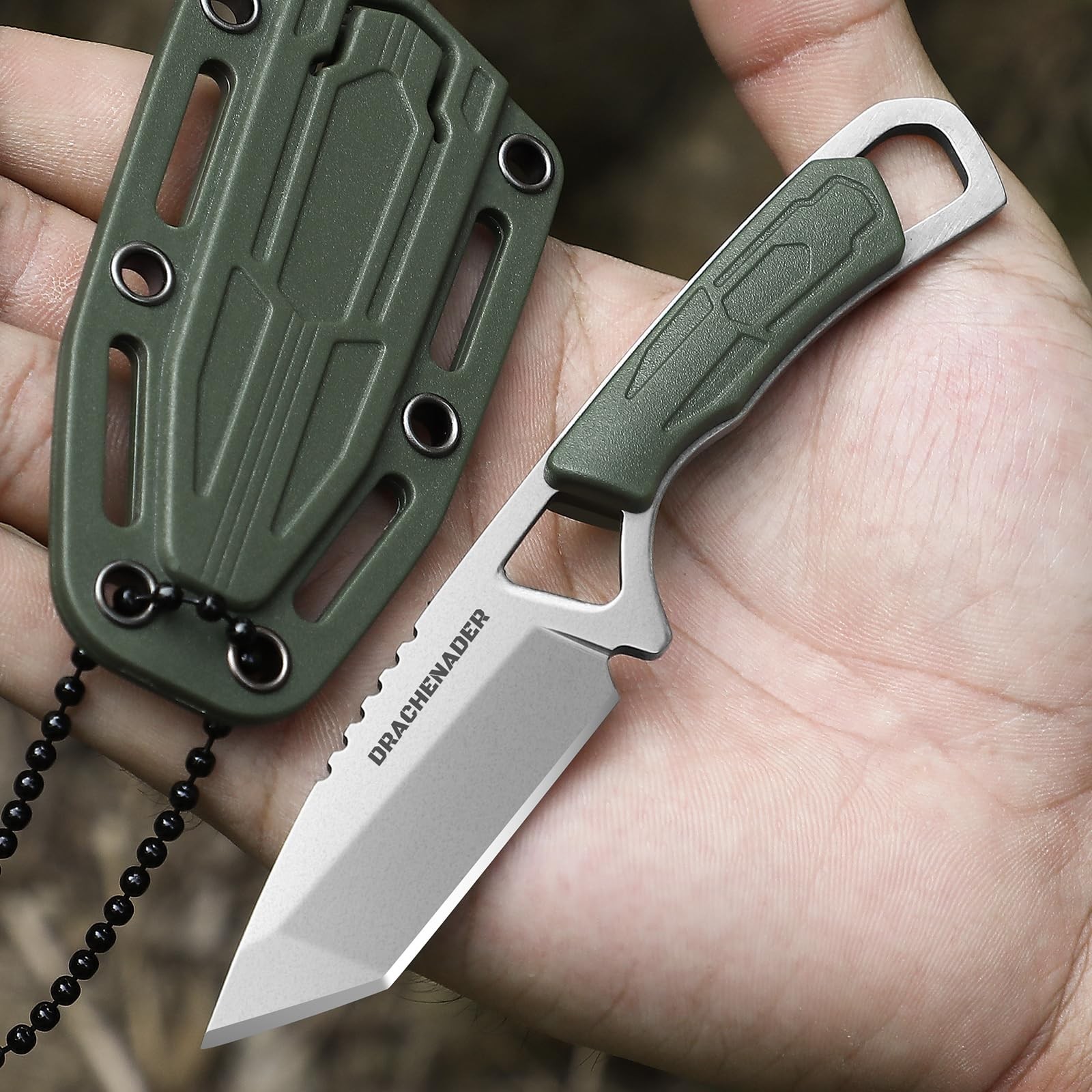 Neck Knife Tanto Small, Mini Neck Knife with Sheath and Necklace Fixed Blade Kni