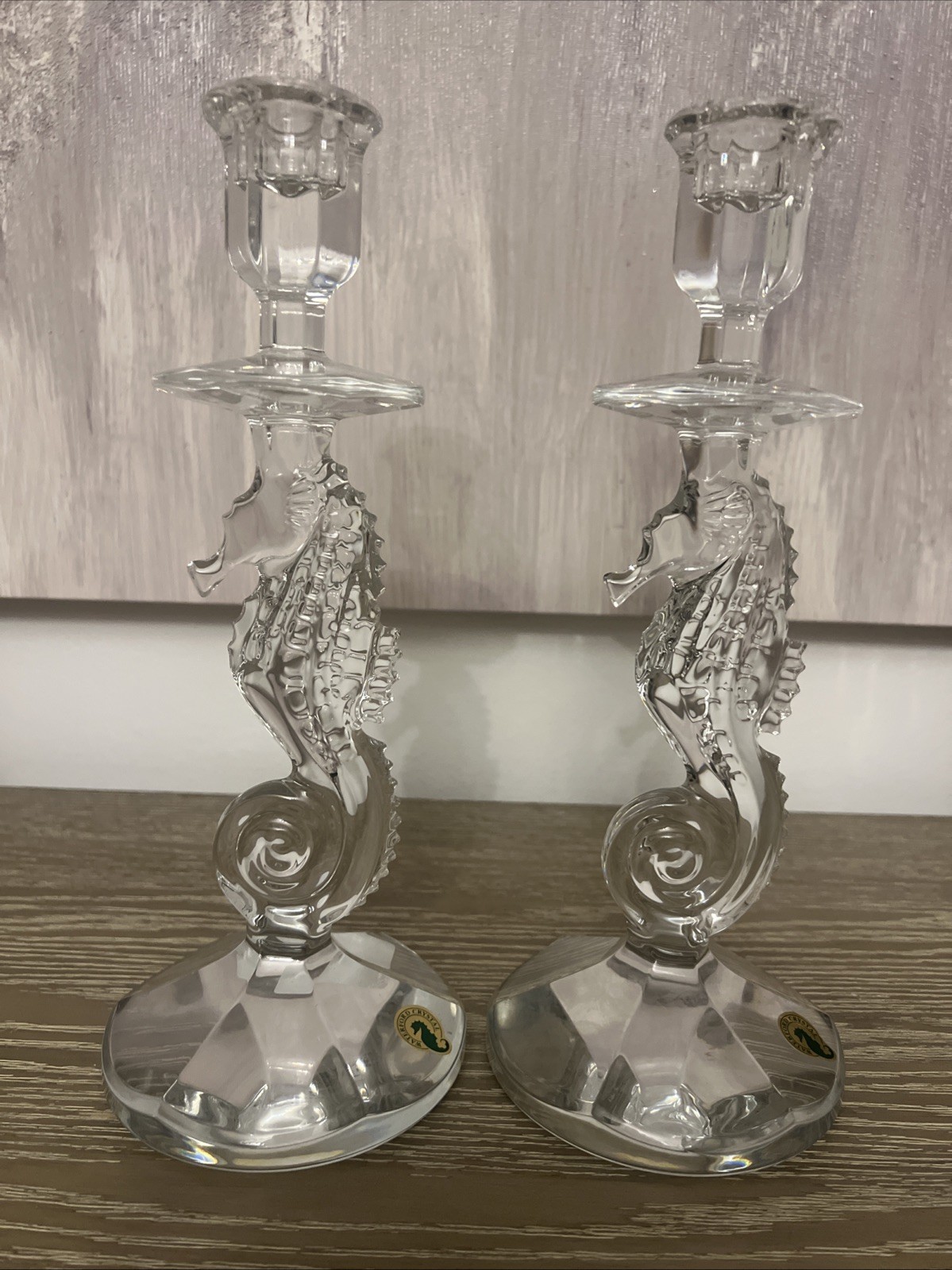 Never Used Waterford Crystal Seahorse Candlestick Pair, #158572, MSRP $370