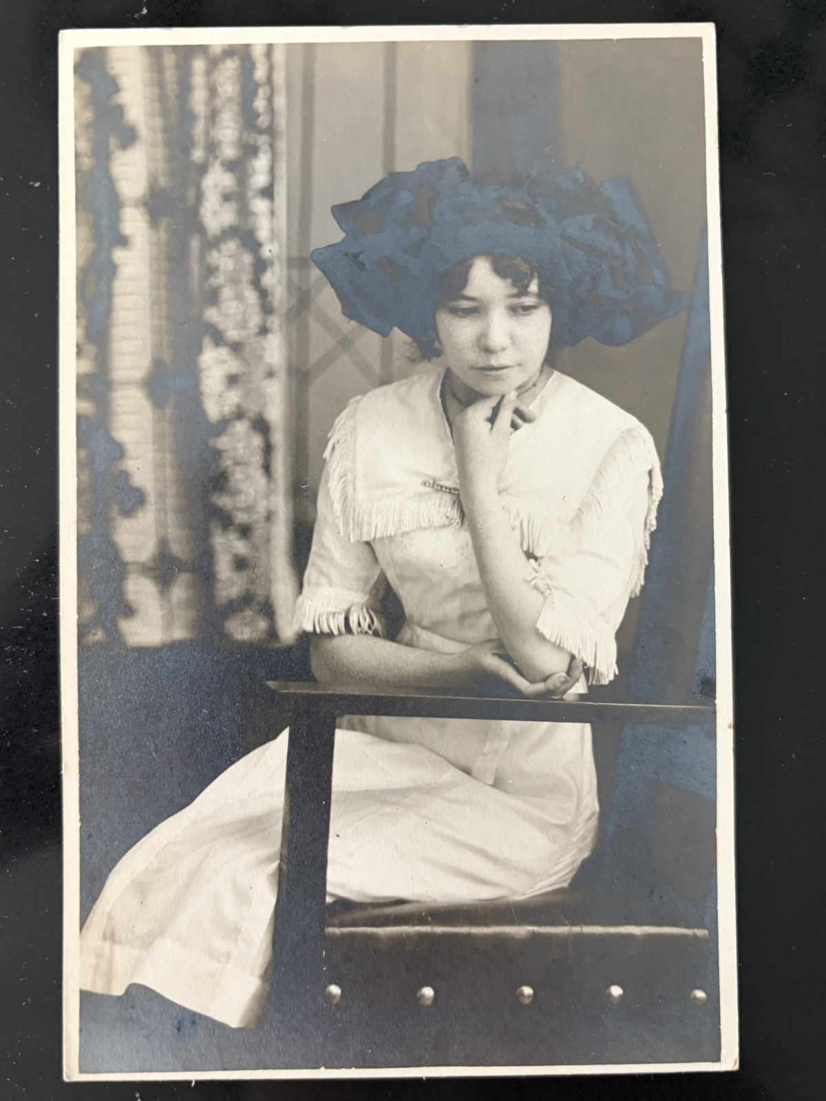 1912 RPPC Woman Portrait Huge Hat Missoula MT Beloit WI Antique Photo Postcard