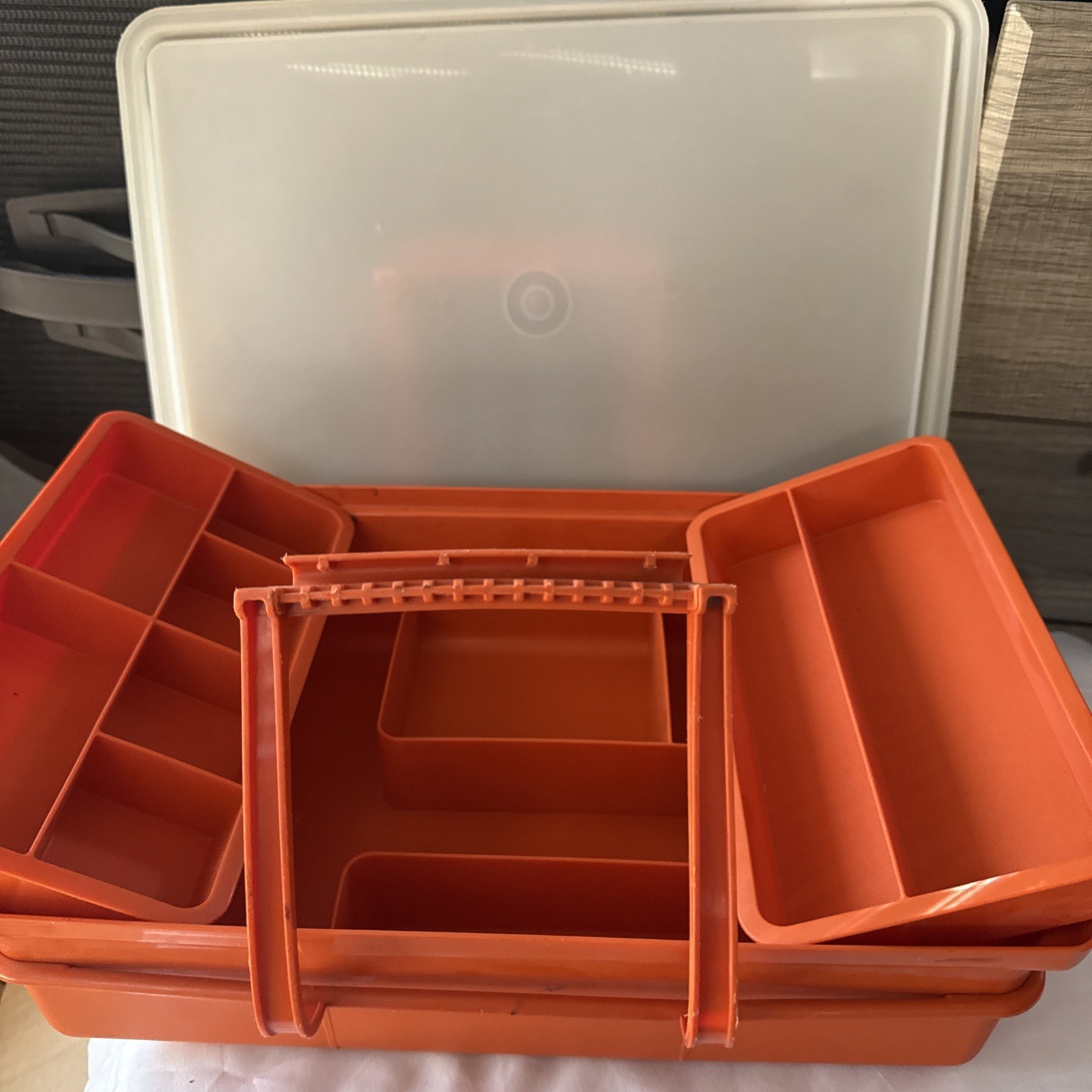 Vintage Tupperware TupperCraft 1421-7 Craft Tackle Organizer Orange Complete
