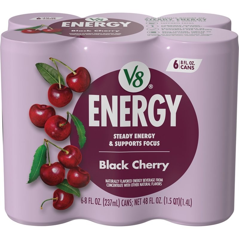 V8 Energy Black Cherry Energy Drink, 8 fl oz Can (6 Pack
