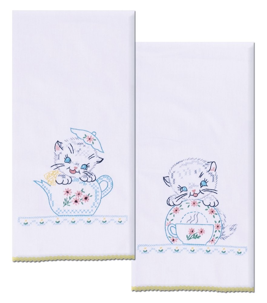 Design Works Crafts Kittens Stamped Kitchen Towels Set of 2 – 17\