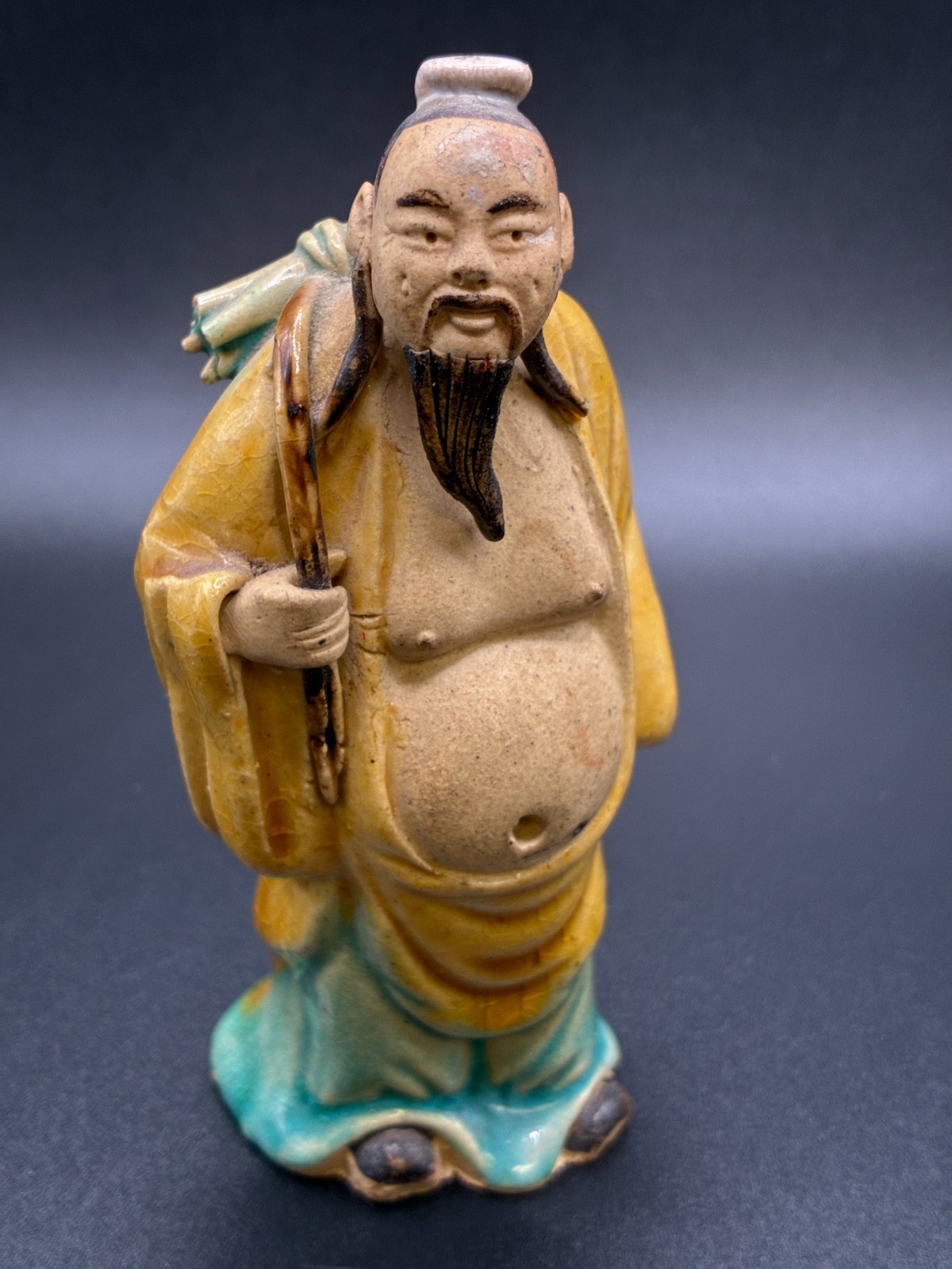 Vintage Chinese Shiwan Mud Man Figurine Shou Xing Longevity God 3.75\