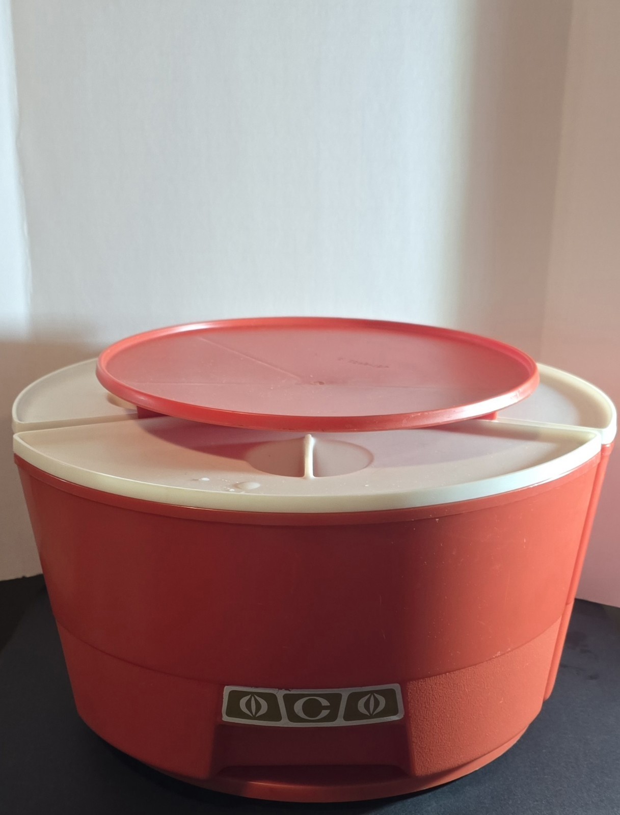 Vintage MCM Rubbermaid Two Tier Lazy Susan Three Canister Bin Carousel EUC