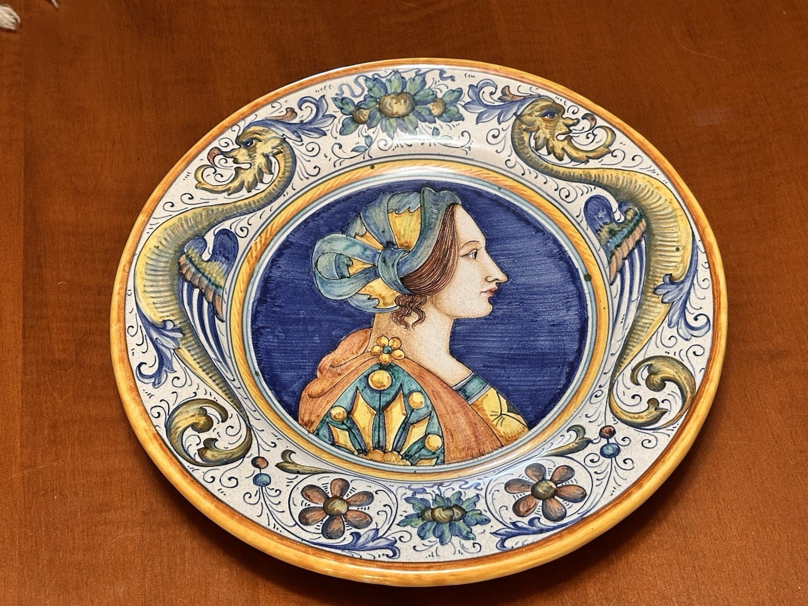 SBERNA DERUTA Raffaellesco Majolica Lady Dragon Wall Art 12.25\