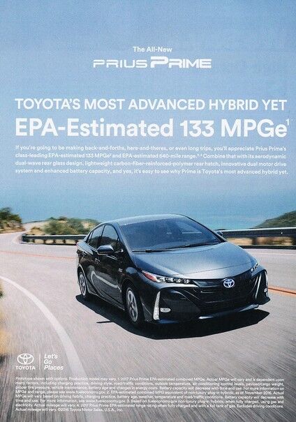 2016 2017 Toyota Prius Prime Electric Advertisement Print Art Car Ad K02