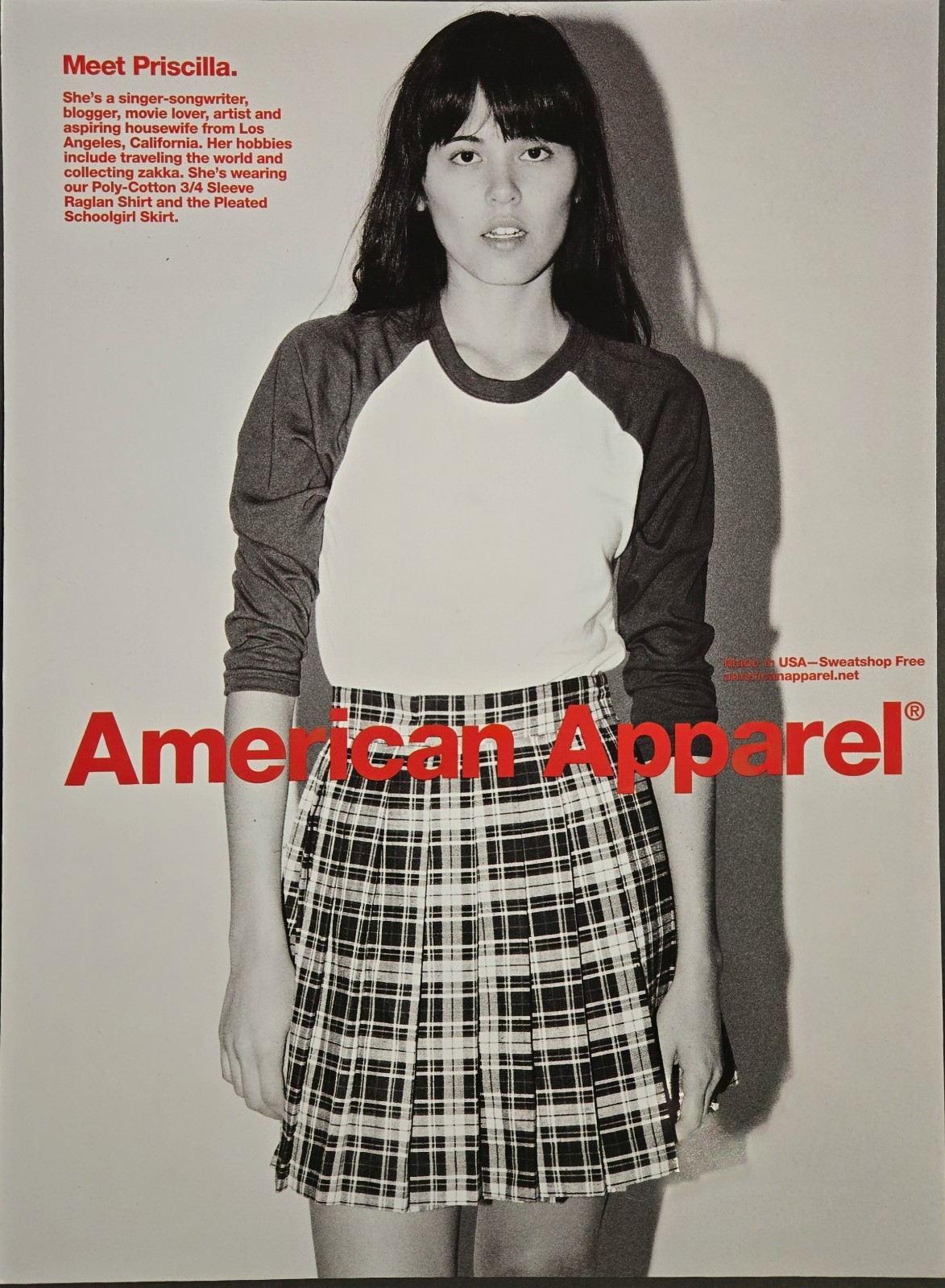 American Apparel Meet Priscilla 2012 Print Ad Raglan Shirt Schoolgirl Skirt Set