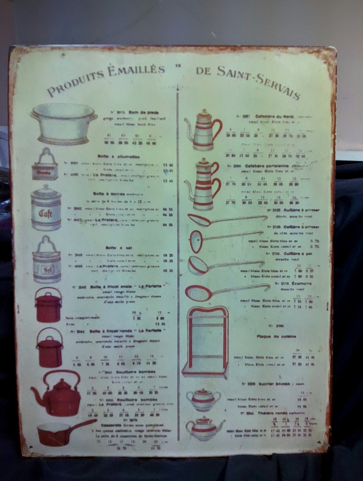Vintage French Enamelware Advertising Metal Hanging Sign, Vertical Rectangle