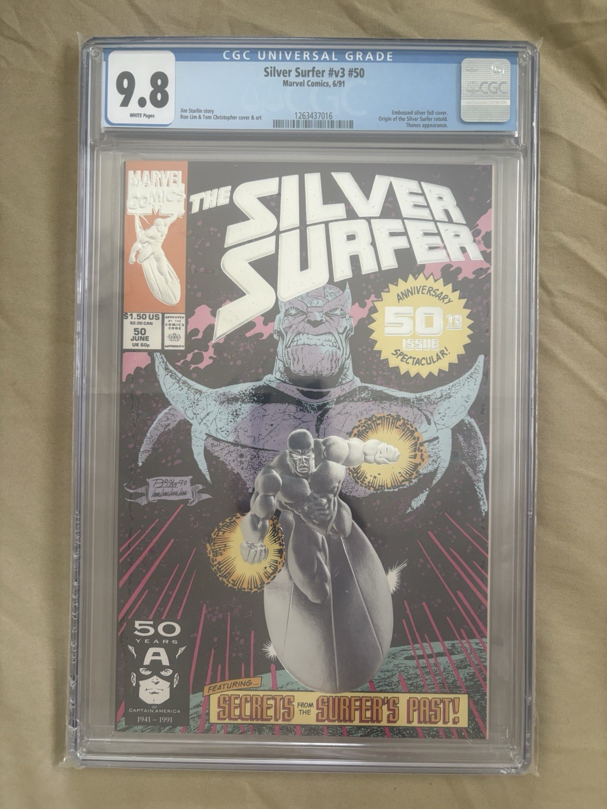 Silver Surfer #50 Embossed Silver Foil CGC 9.8