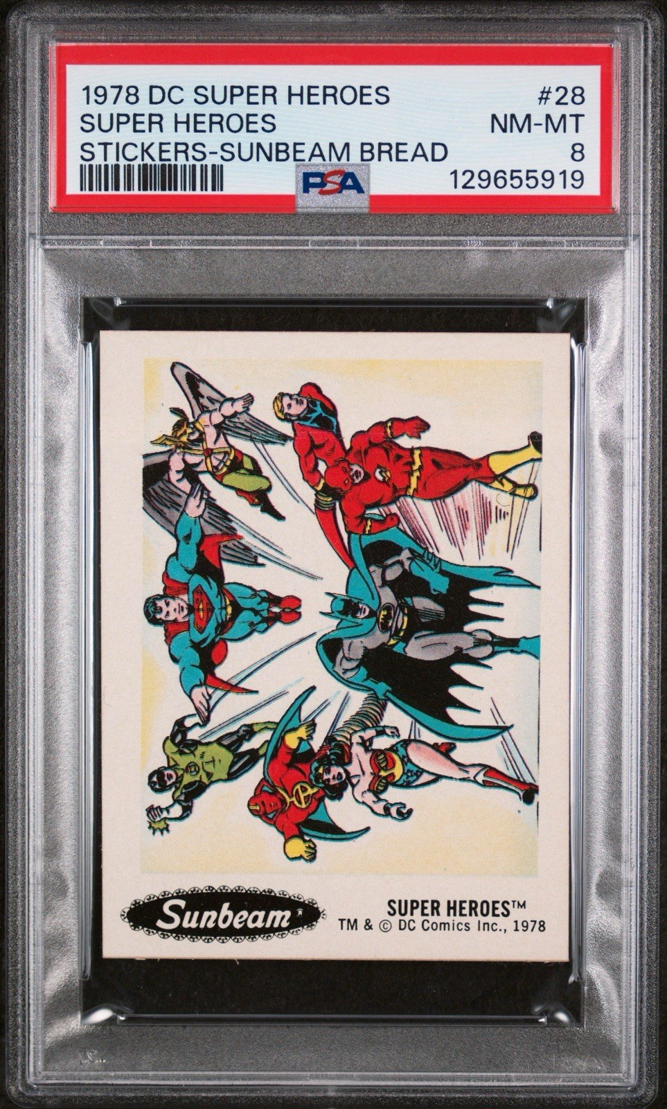 1978 DC Super Heroes #28 – Super Heroes Stickers (Sunbeam Bread) – PSA 8 NM-MT