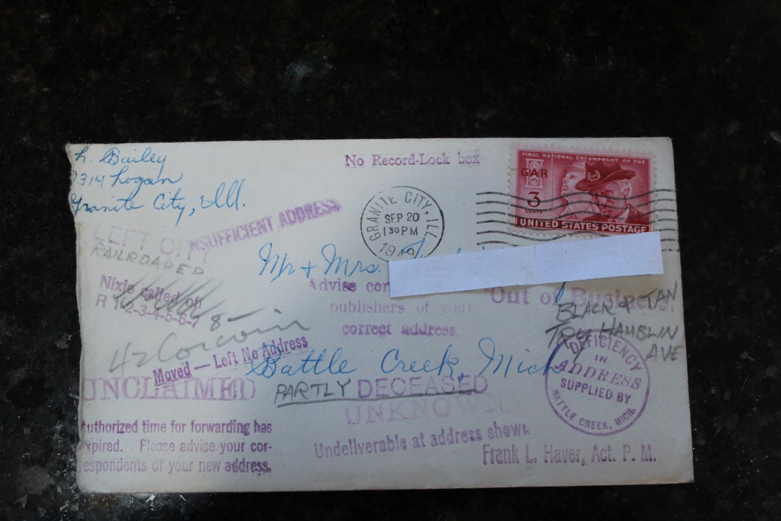 Vintage 1949 Unusual Postmarked Envelope With Multiple Postal Stamps & Letter 